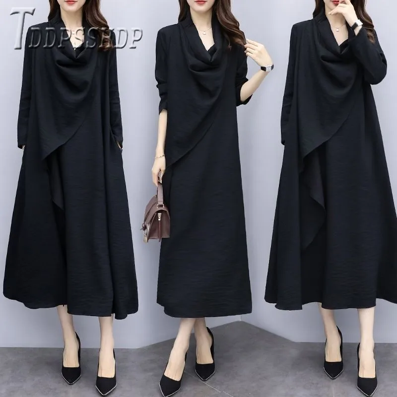 

Женское вечернее платье, черное свободное платье большого размера, осень 2019