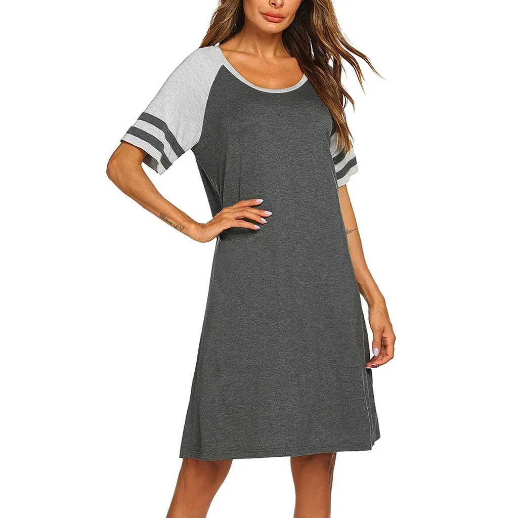 Женская Повседневная Ночная рубашка с коротким рукавом удобная цветная ночная