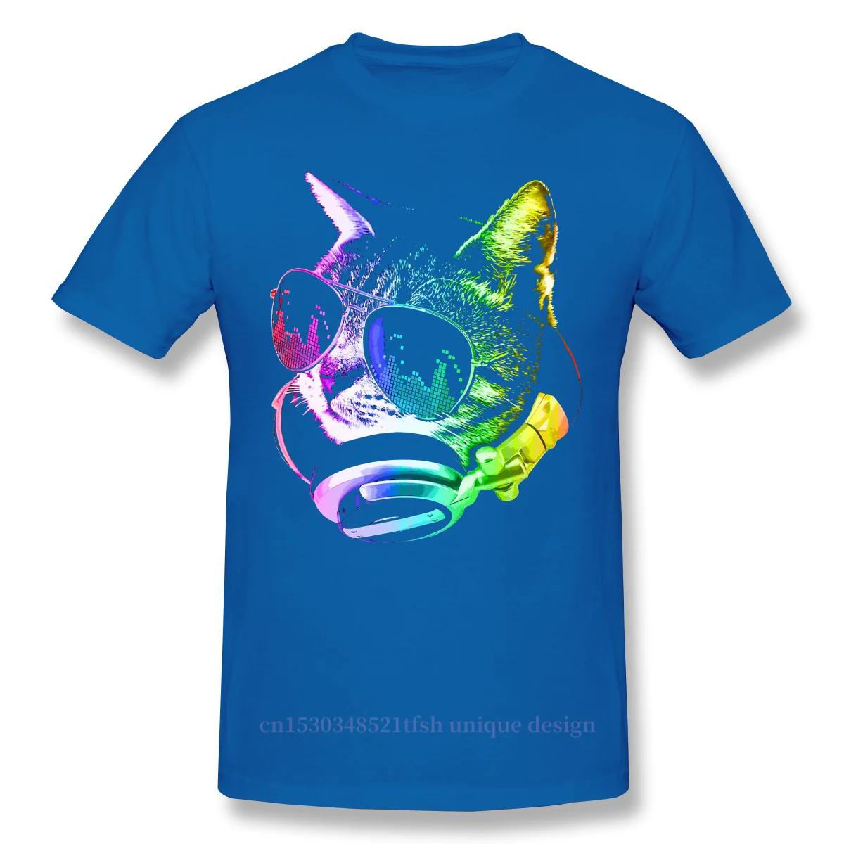 

Rainbow Music Cat Shirt Men 100% Cotton Short Summer Sleeve TShirt Funny Cats And Dogs Humor Pets Casual Loose T-Shirt