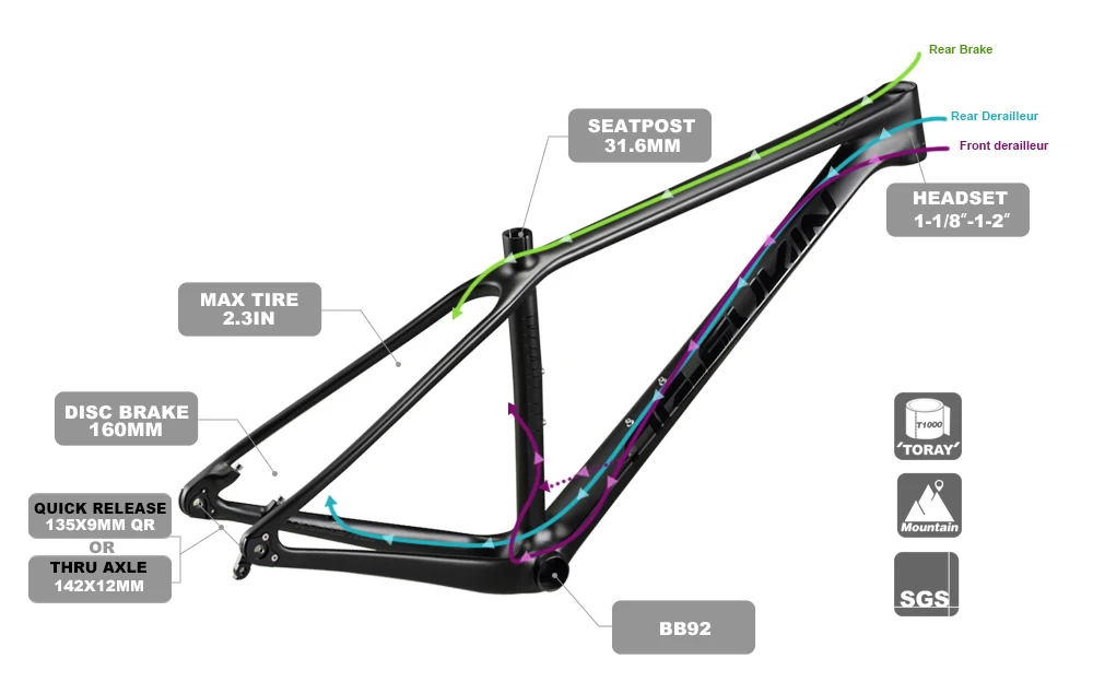 OG-EVKIN CF-052 135x9 мм QR или 142x12 мм через ось 29er MTB карбоновая велосипедная Рама дисковая рама карбоновая для горного велосипеда BB92 велосипедная Рама