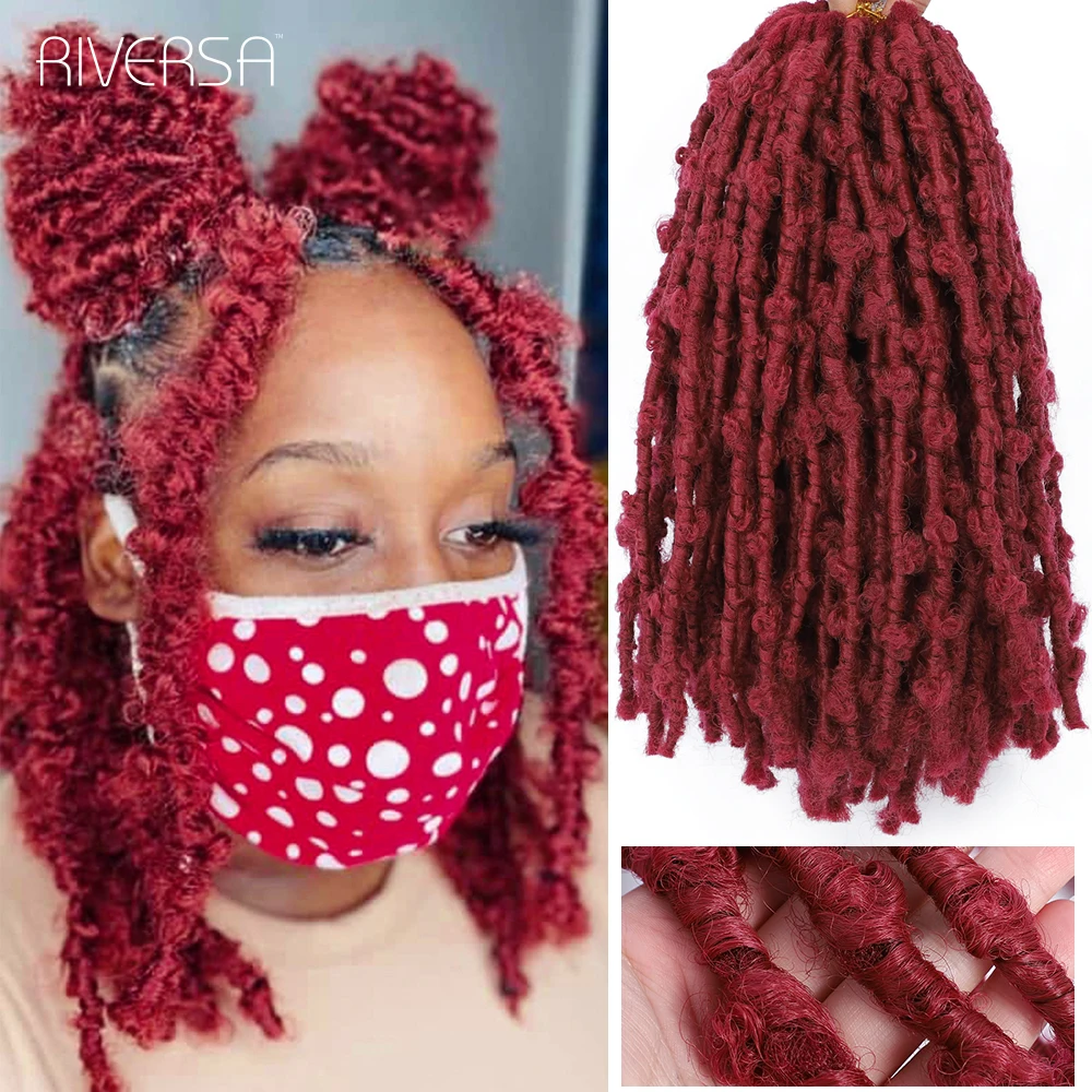 Synthetic Butterfly Locs Crochet Hair 12" 14" Burgundy Red Butterfly Distressed Braiding Hair 6pcs Bobo Faux Dreads Locs Hair