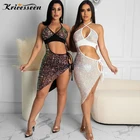 Kricesseen сексуальное черное блестящее платье средней длины, новое женское облегающее Клубное платье с открытой спиной и боковым вырезом для дня рождения