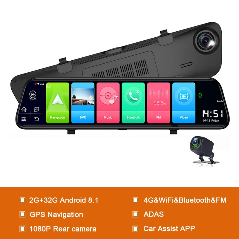 Новейший ADAS Dash cam 12 дюймов Android 8,1 Автомобильный видеорегистратор gps Bluetooth навигация FHD видео рекордер 4G Wifi скорость DVR зеркало