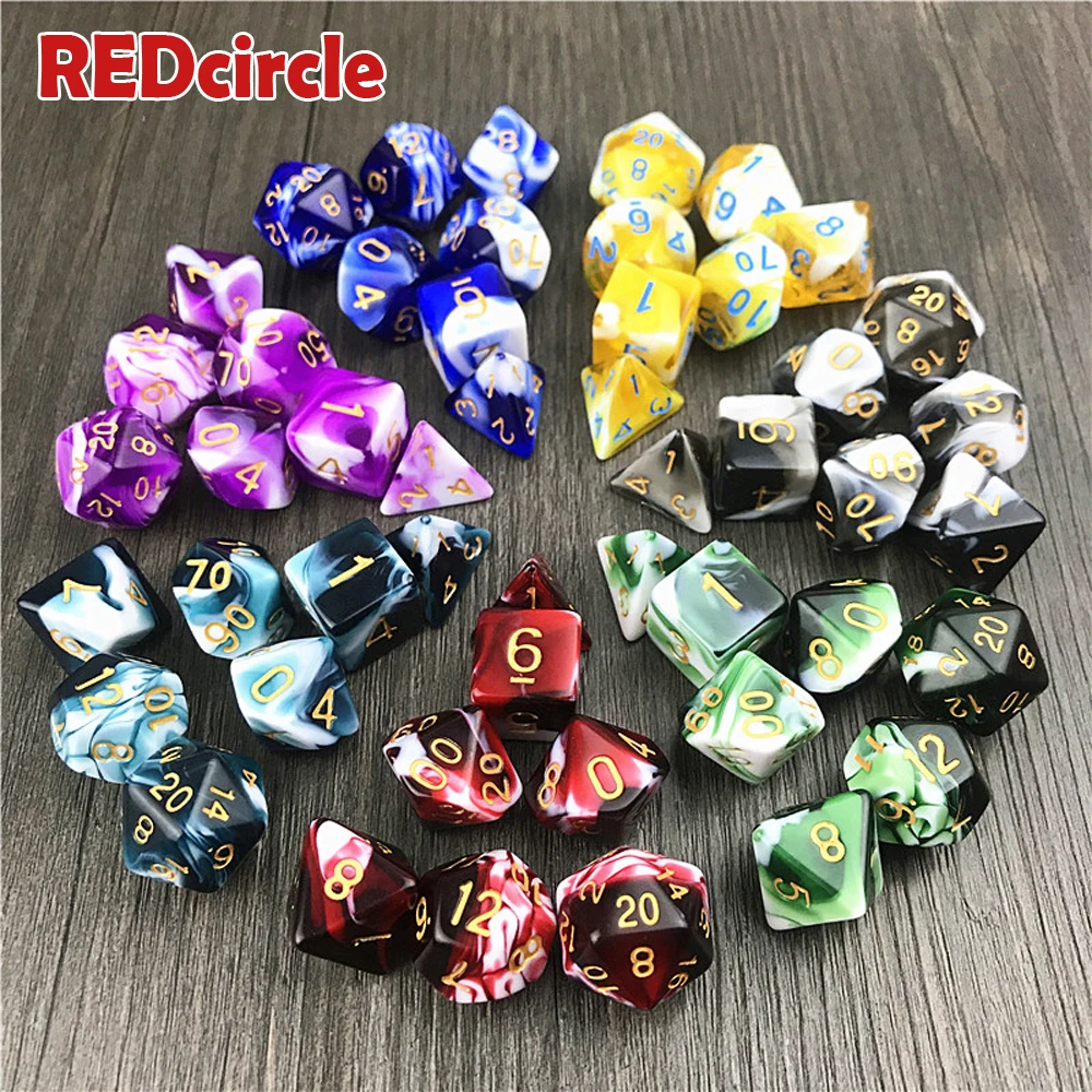 Лучшая цена для Rpg Dungeon и Dragons Die 7 шт набор D4 D6 D8 D10 D12 D20 как аксессуары настольной