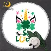 BlessLiving Unicorn Beach Towel St. Patrick's Day Round Bath Towel Lucky Green Shamrocks Summer Blanket Horseshoe Home Decor 1pc 1