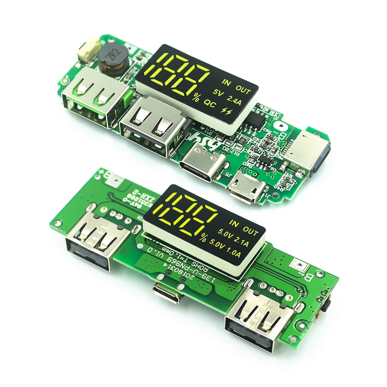 Светодиодный двойной USB 5V 2.4A Micro/Тип с портом типа C мобильный Мощность банка 18650