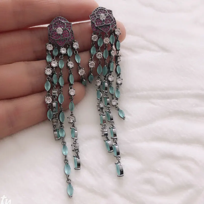 

Bilincolor long tassel drop korean wedding flower earring for bride for women