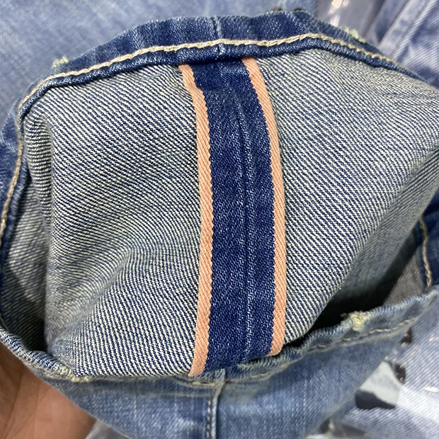 KAPITAL Blue Side Inlaid Gemstone Jeans Pant Men Women 1:1 High Quality high Street Vintage Washed Do Old Trousers Inside Tag