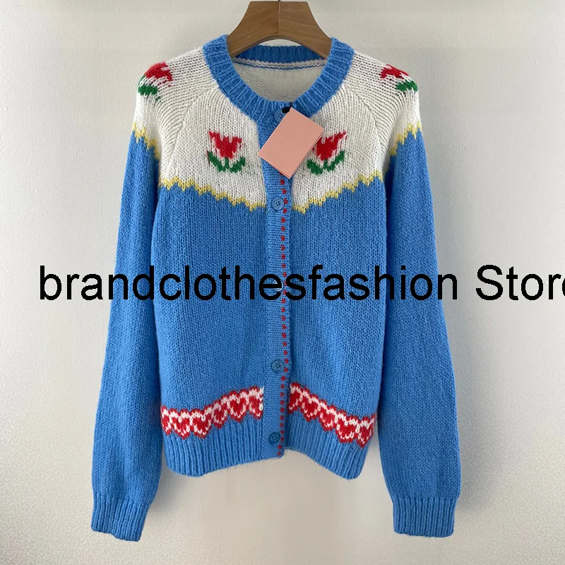 

Женский кашемировый кардиган, контрастный мягкий свитер с цветочным принтом в стиле ретро, Осень-зима 2021