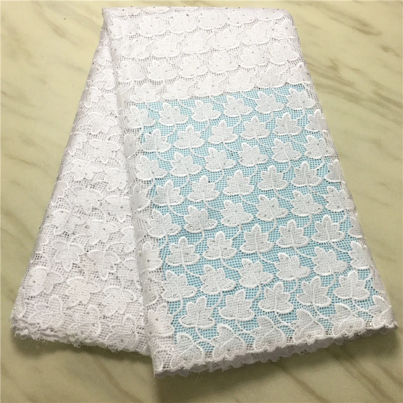 Белая кружевная ткань с камнями гипюр 2020 Свадебное кружево высокого качества 5
