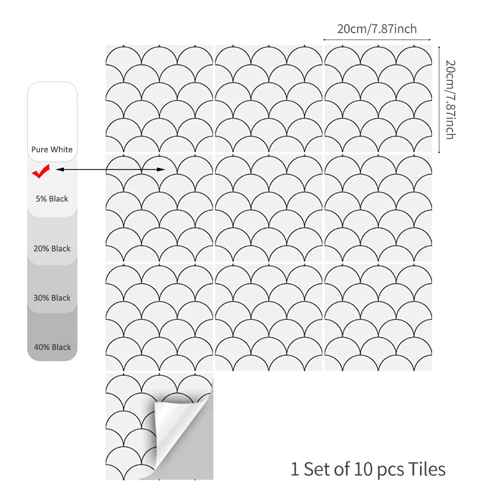 10pc Hotel Fish Scale Tiles Sticker Kitchen Decoration Accessories Bathroom DIY Self-adhesive Fan-shaped Tile Home Decor - купить по