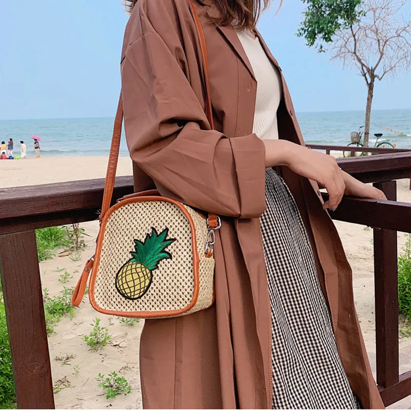 Mochila mujer 2019 летняя новая плетеная солома рюкзак женский Ананасовый каваи Черная