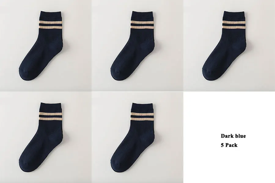 Dark blue 5 Pack 5 пар/лот, хлопковые носки для мужчин, повседневные полосатые носки, мужские однотонные, серые, синие, хаки - Цвет: Dark blue 5 Pack
