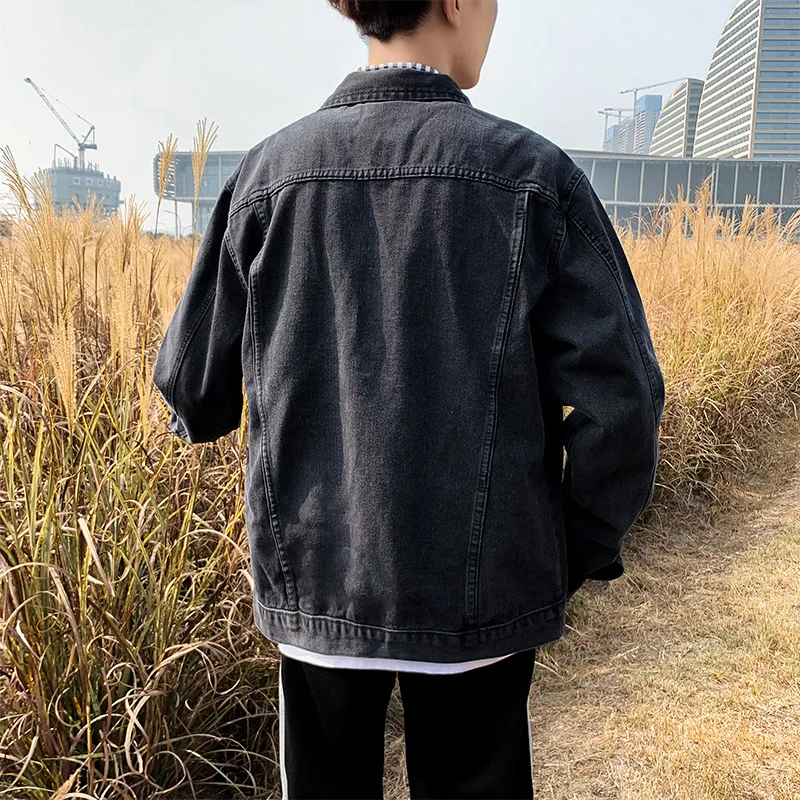 

The new man fall 2021 black denim jacket teenagers cultivate one's morality personality pure color leisure denim jacket