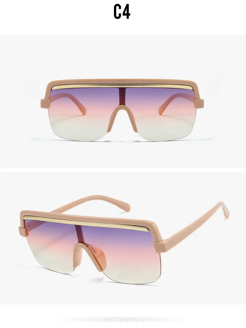 Unisex Retro Oversized Flat Top Sunglasses Women Brand Designer Square Mask Sun Glasses For Female Male Half Frame Shades UV400