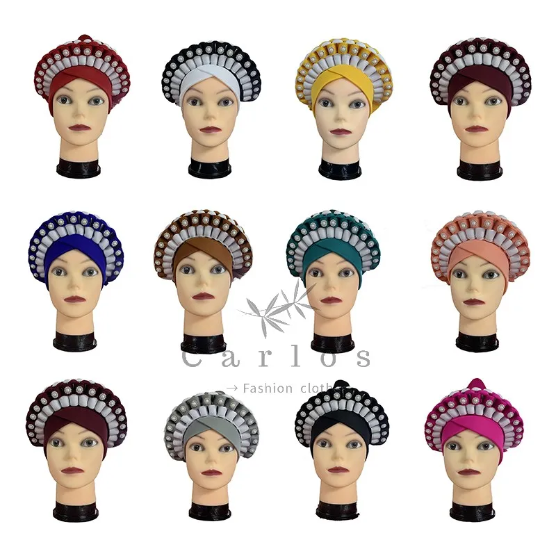

2021 High Quality Newest Elegant Turban Hats Women Cap Beaded For India Scarfs Head Wrap Headband Girl Hair Accessories Lady