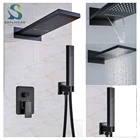 Набор смесителей для душа Водопад, матовый черный кран из АБС-пластика, лейка для душа, скрытая настенная система, 3 канала, латунный клапан