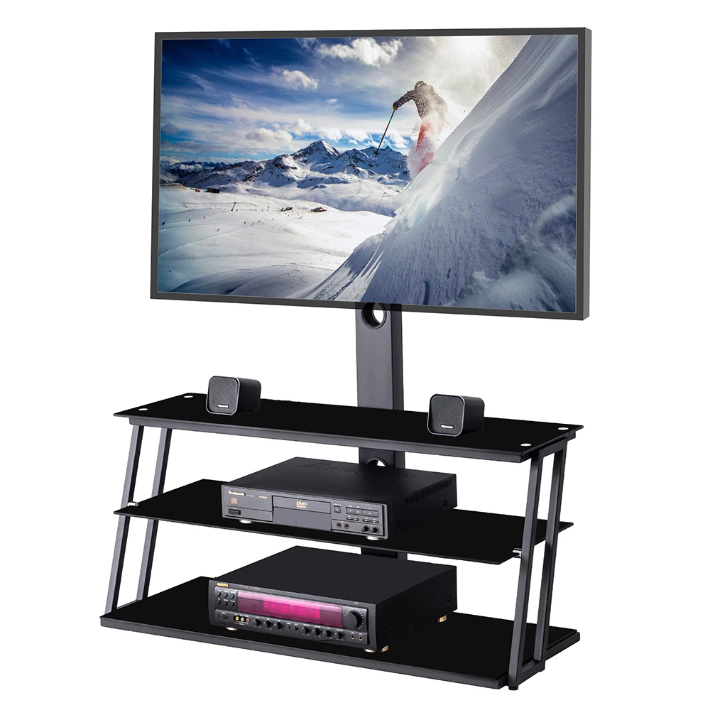 Развлекательный центр для телевизора с поворотным креплением и полками хранения