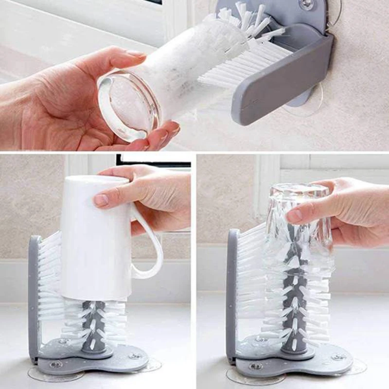 

3Pcs Creative Suction Wall Lazy Cup Brush Glass Cleaning Brush Kitchen Rotating Water Cup Tea Cup Brush
