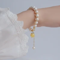 french style vintage natural baroque pearl bracelet 14k gold plated persimmon pendant cuff bracelet for women anniversary gift