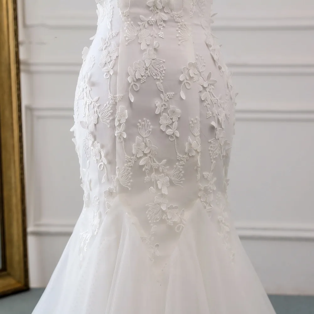 Женское свадебное платье-русалка кружевное платье с трехмерными цветами новинка