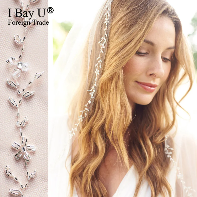 Цветочная свадебная фата с кристаллами по краям Фата для невесты белая цвета