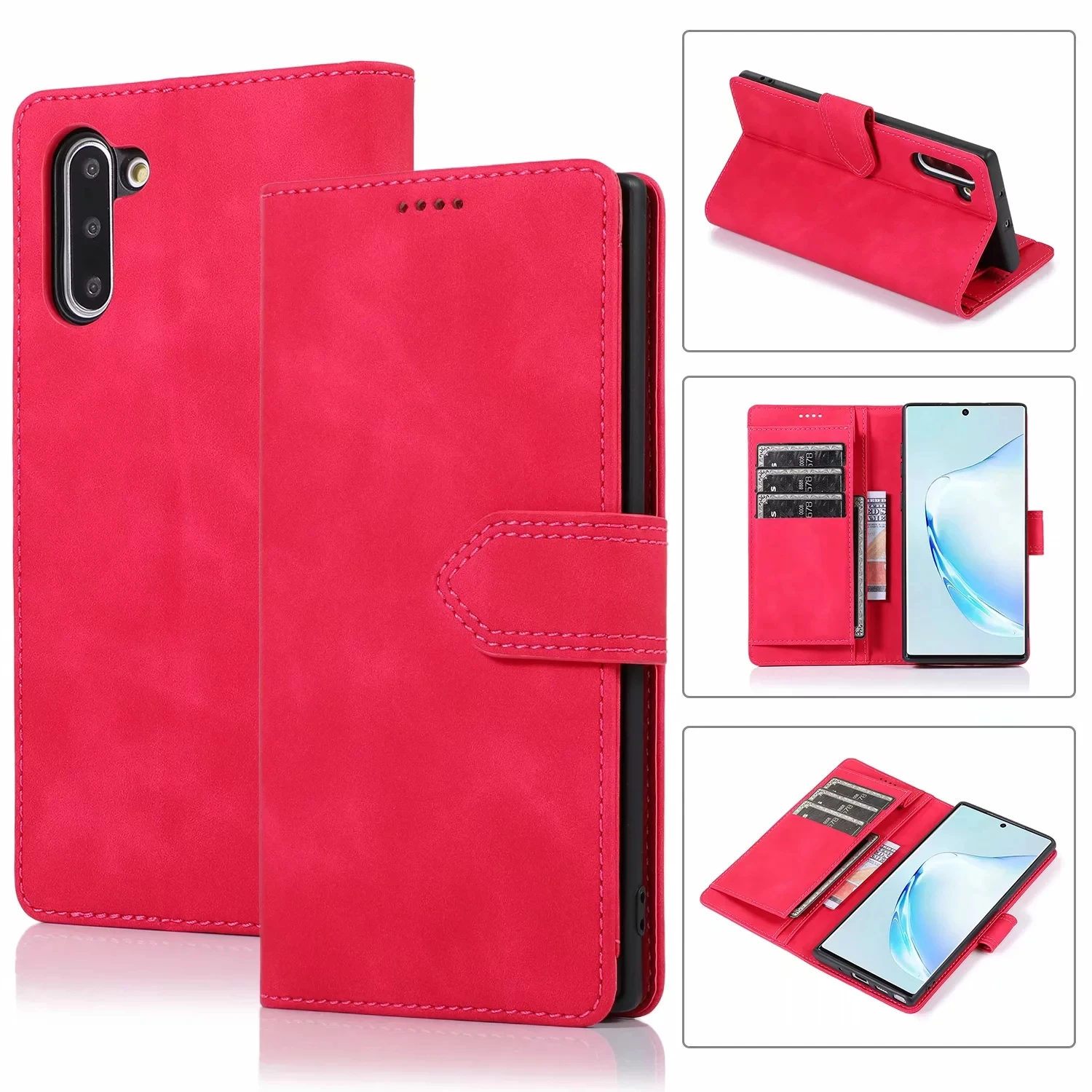 rose red Кожаный чехол для samsung Galaxy Note 9, 10 лет, S10 e S9 S8 плюс A10 A20 A20E A30 A40 A50 A70 A50S Магнитный чехол-книжка с отделениями для карт и сумка-чехол - Цвет: rose red