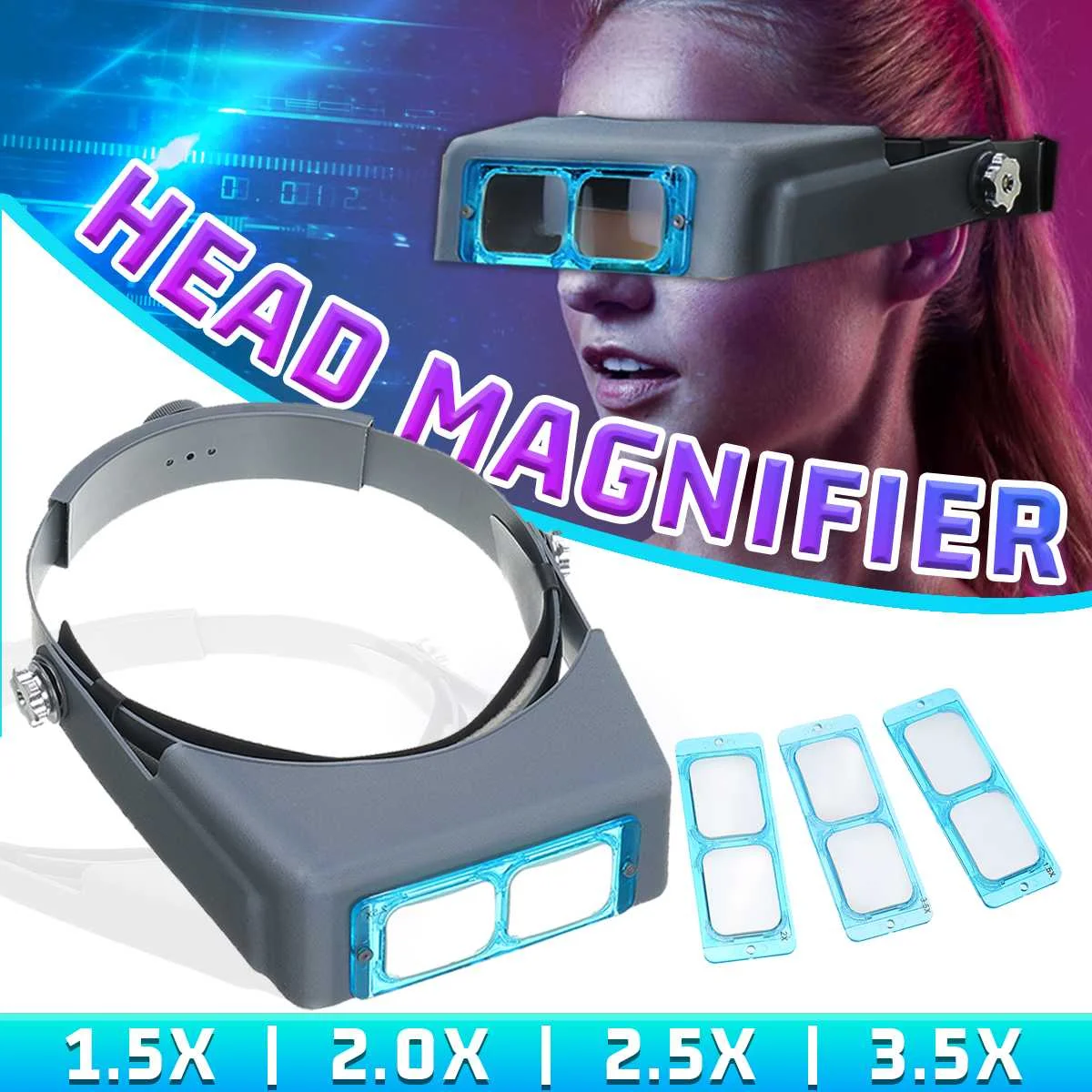 

Head Wearing Magnifier Optivisor Lens Glasses Magnifying Visor Headband with 4 Lenses for Jeweler Tool Repair Reading Welding
