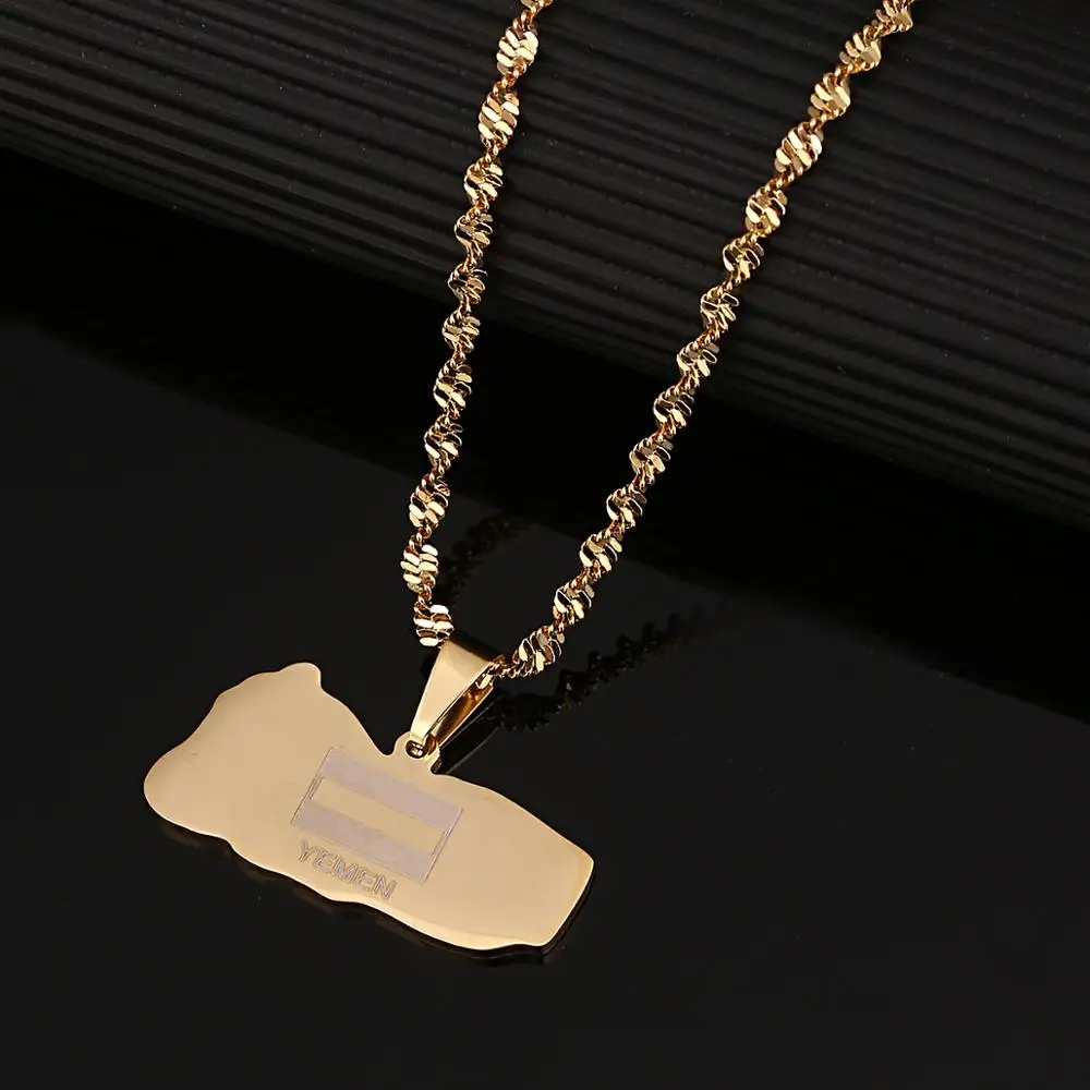 Ожерелье из нержавеющей стали с картой Йемена и флагом карты патриотическая