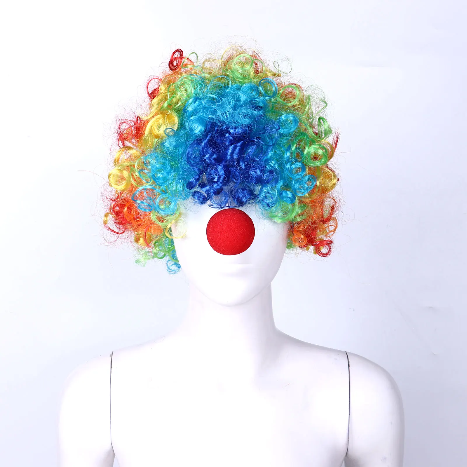 

Christmas Party Decorations Clown Dress Up Costume Set Fancy Buffoon Wig with Red Sponge Nose Rainbow Socks Funny Role Play Prop