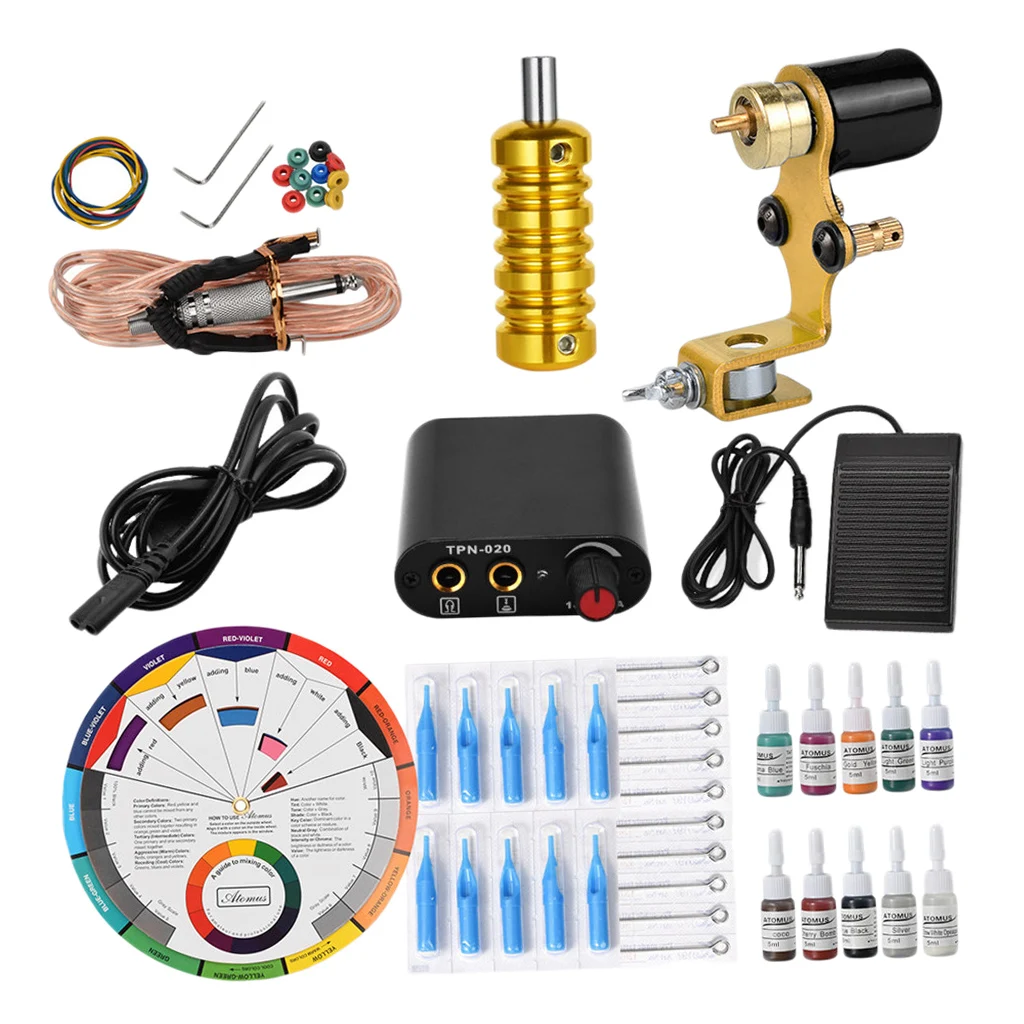 

Complete Tattoo Gun Grip Cartridge Needle Nozzles Power Cord Pigment Grommet