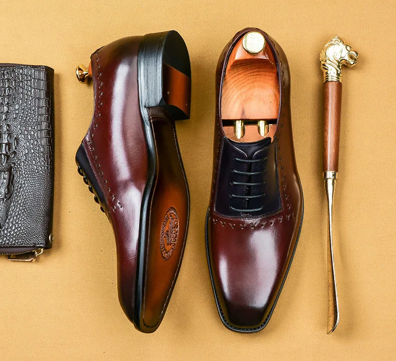 QYFCIOUFU Italian Mens Dress Shoes Genuine Leather Luxury Fashion Oxford Party Formal Business Wedding Office | Обувь