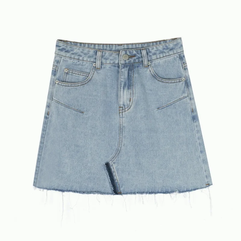 

Tassel Denim Skirt Women 2021 Summer High-waist A-line Sheath Mini Skirt Q5308