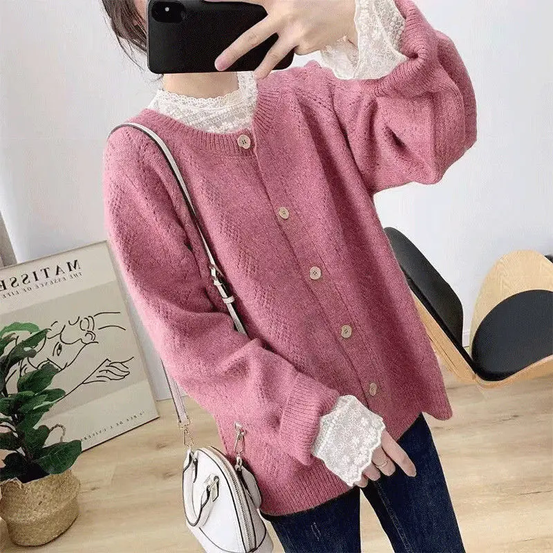 

PEONFLY O -Neck Knitted Sweater Casual Women Chic Ladies Clothes Single-Breasted Knitted Cardigan Casual Long Sleeve Jacket