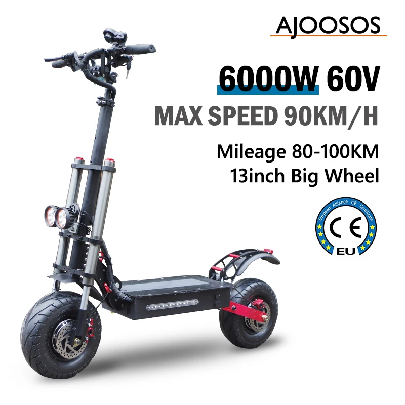 Online 13 Zoll Reifen Elektrische Roller 6000W E Roller Dual Motoren Motorrad 90 Km/h Geschwindigkeit 100km 60V Batterie Escooter Folding Öl Braka