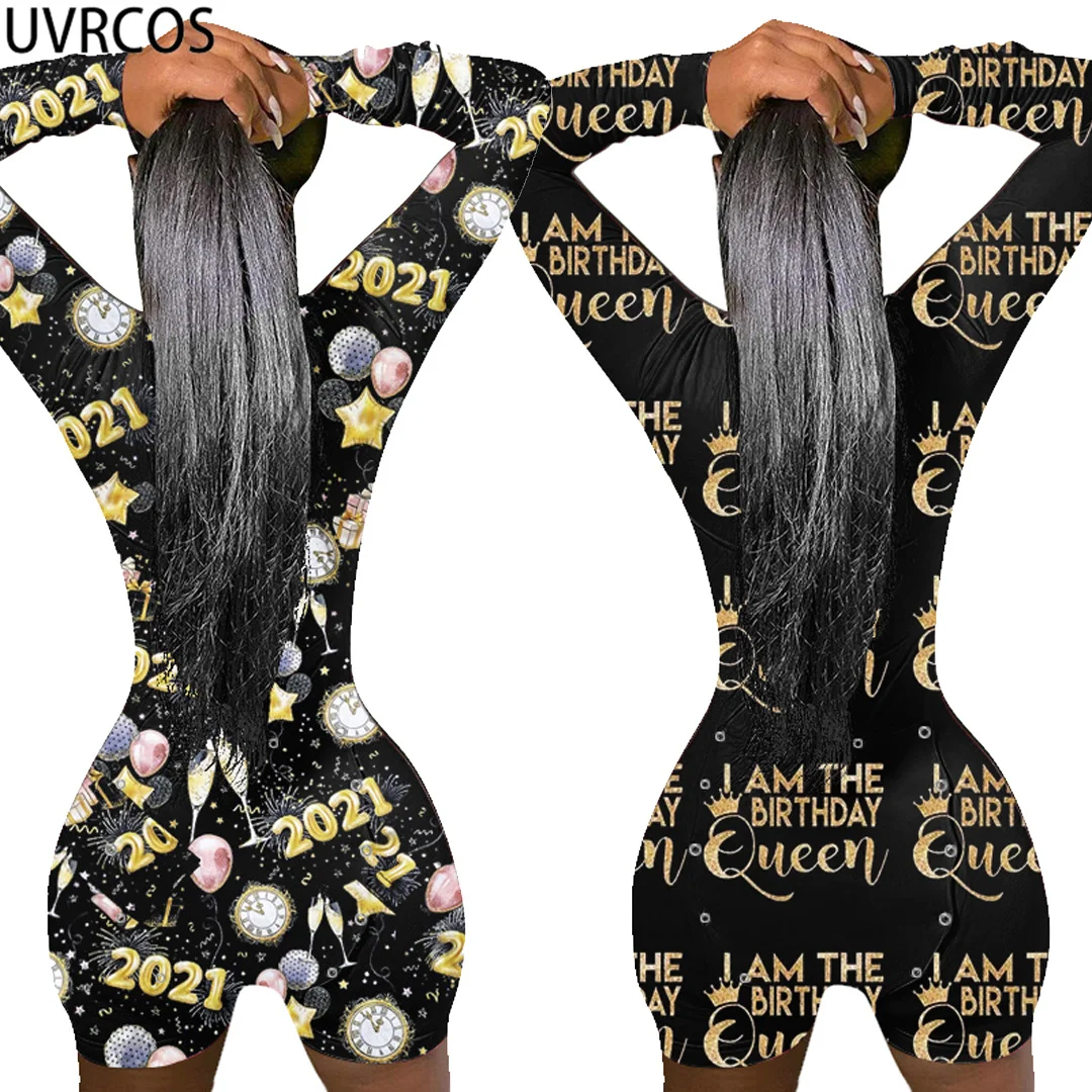 

UVRCOS Bodysuit Women Summer 2021 New Fashion Printed Butt Stitching Button Combination Pack Rompers High Street ButtLift Pants