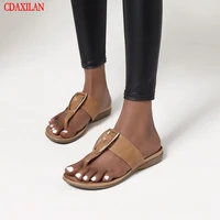 cdaxilan new to slippers women pu leather set toe bind flat slippers outdoor shoes summer for ladies
