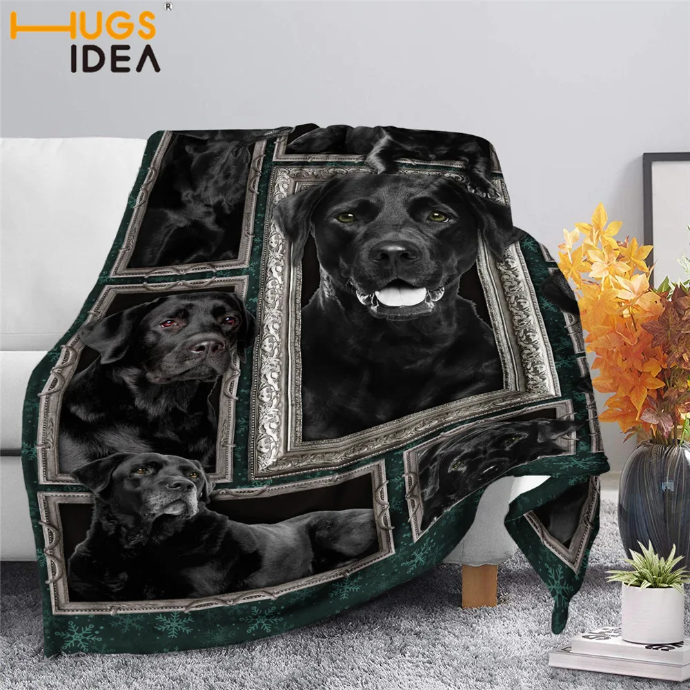 

HUGSIDEA Cool Black Dog Print Soft Warm Couch Blanket Lightweight Travel Fleece Sherpa Blankets Thin Office Nap Quilt for Adults