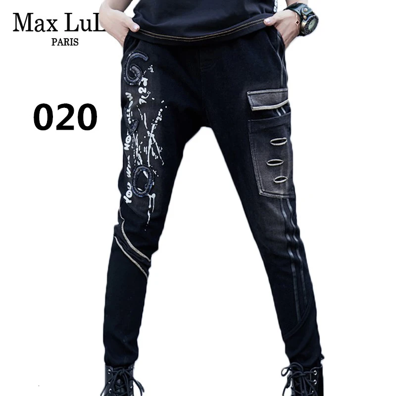 Max LuLu Роскошные корейские винтажные женские штаны-шаровары женские черные рваные джинсы с эффектом пуш-ап женские джинсовые брюки размера плюс Pantolon