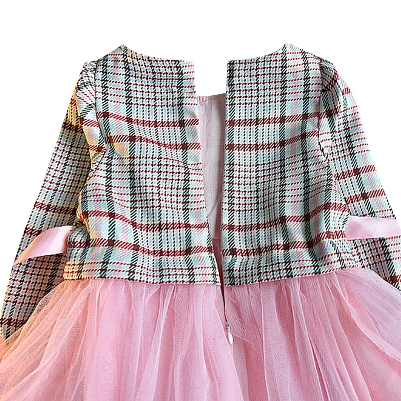 Осеннее повседневное Сетчатое платье в клетку с длинными рукавами стиле пэчворк