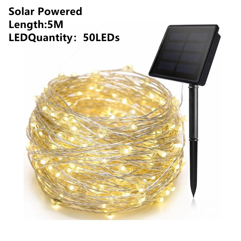 5Meter 50LEDs 5/10/20 м/50 100/200 светодиоды Солнечный свет лампа гирлянда Медный провод светодиодная гирлянда для рождественской елки Свадебная вечеринка наружной отделки - Испускаемый цвет: 5Meter 50LEDs