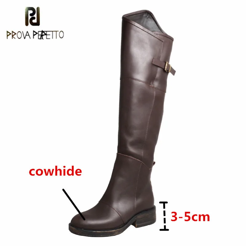 

Prova Perfetto Hand-made Genuine Leather Women's Thigh High Boots Metal Decoration Buckle Strap Zipper-Sid Warmest Winter Boots