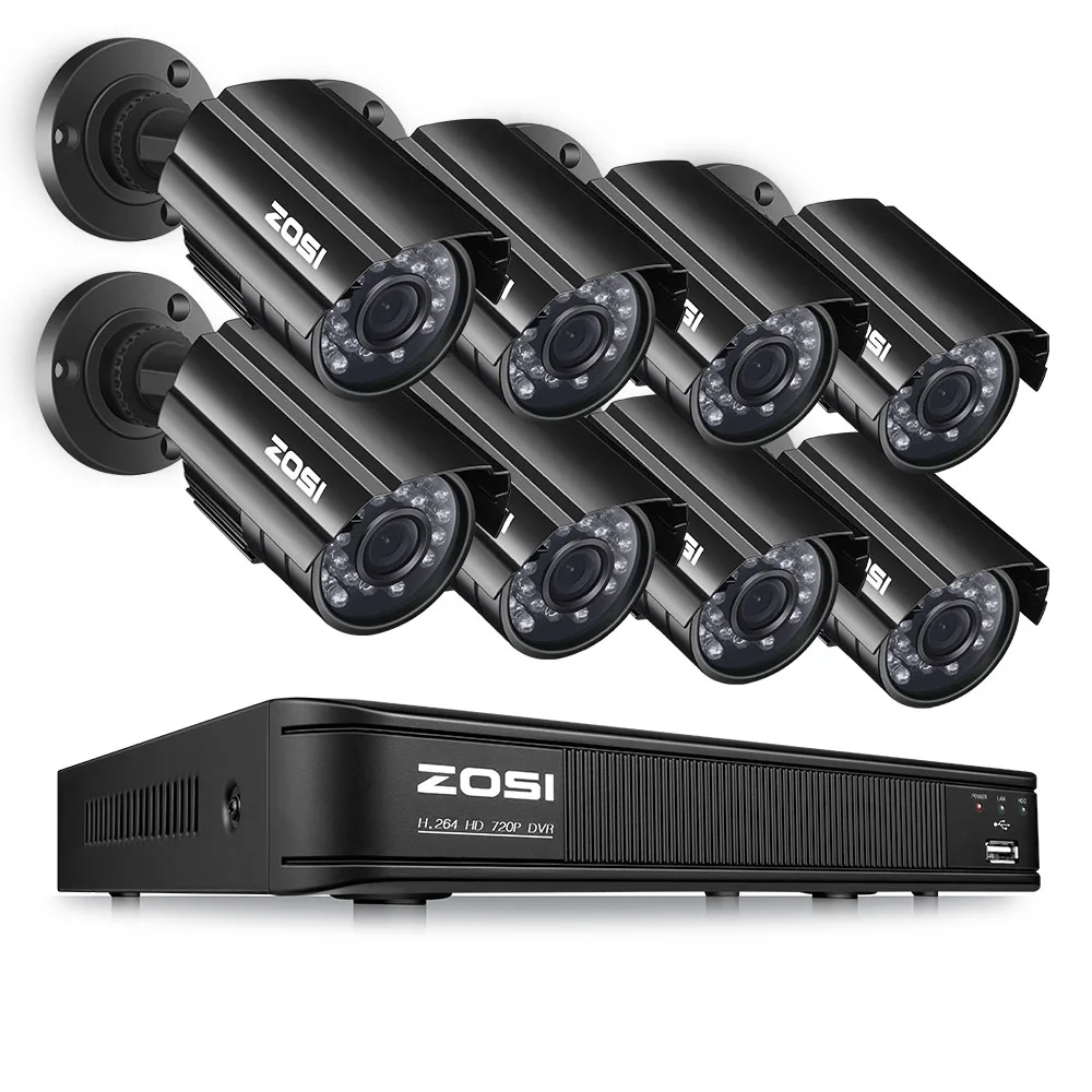 ZOSI 8 канальный 720P 4-в-1 CVBS AHD CVI TVI видеонаблюдения DVR Камеры Скрытого видеонаблюдения комплект 1MP наружная, инфракрасная, водонепроницаемая и Камера s - Цвет: Black DVR