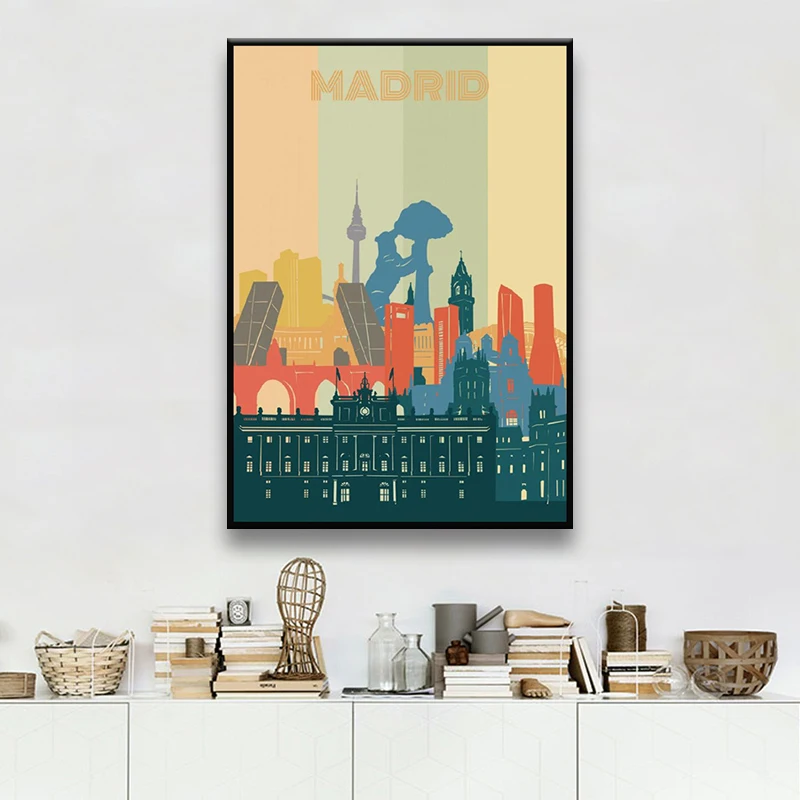 Городской городской пейзаж в стиле ретро Мадрид холст живопись Художественная