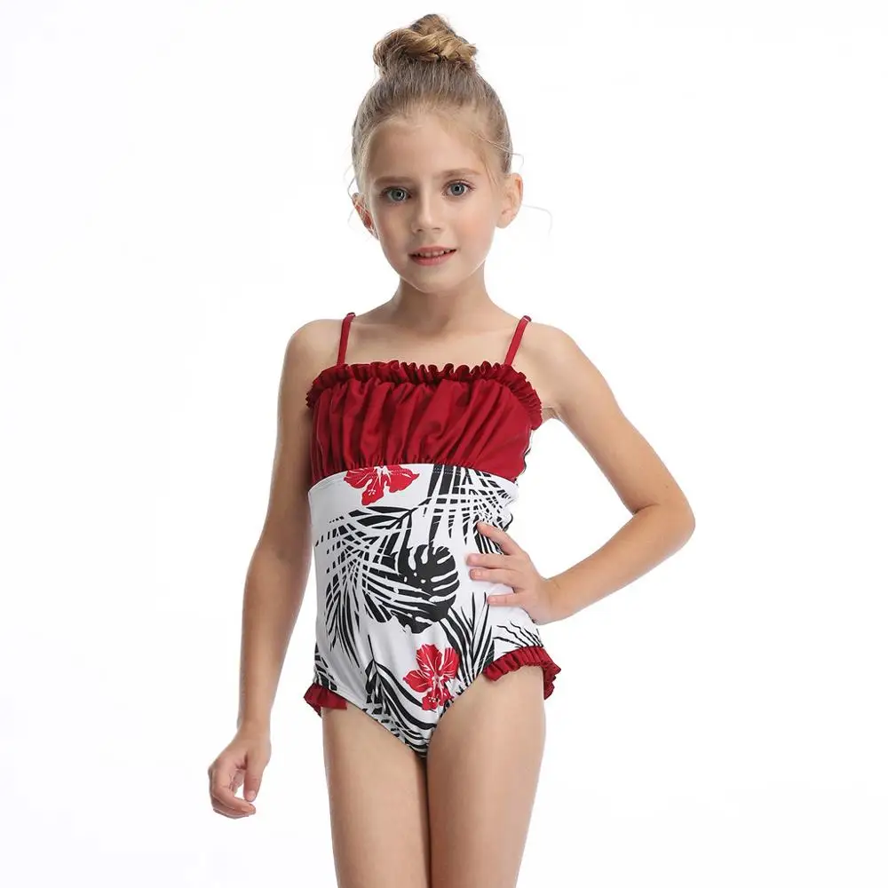Слитный купальник с принтом и оборками для девочек пляжный бикини купальный