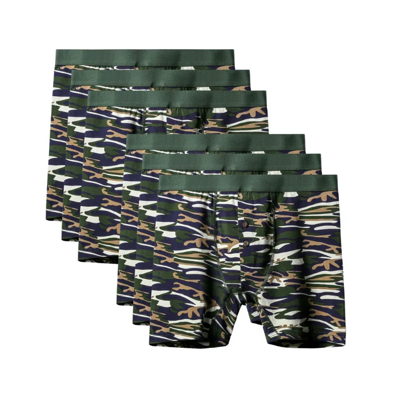 6Pcs A1145 Green 6 шт./лот, качественное Мужское нижнее белье размера плюс, камуфляжное нижнее белье, боксеры для мужчин, длинные ноги, хлопковые боксеры, шорты для мужчин, s u-выпуклые мягкие трусы 6XL - Цвет: 6Pcs A1145 Green