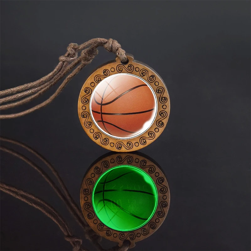Светится в темноте ожерелье Баскетбол стеклянный купол Деревянные ювелирные