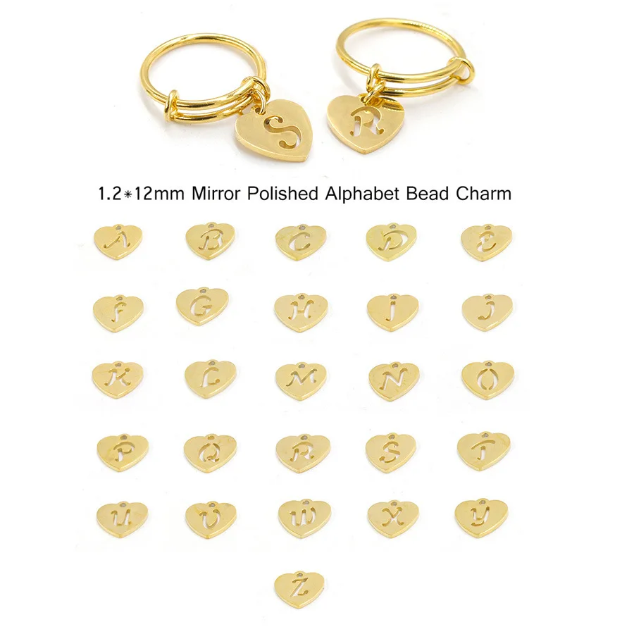 

A-Z DIY Heart Letter Ring Women Men Couple Custom Ring Jewelry 1.6mm Adjustable Rings Stainless Steel Fashion Gift Gold