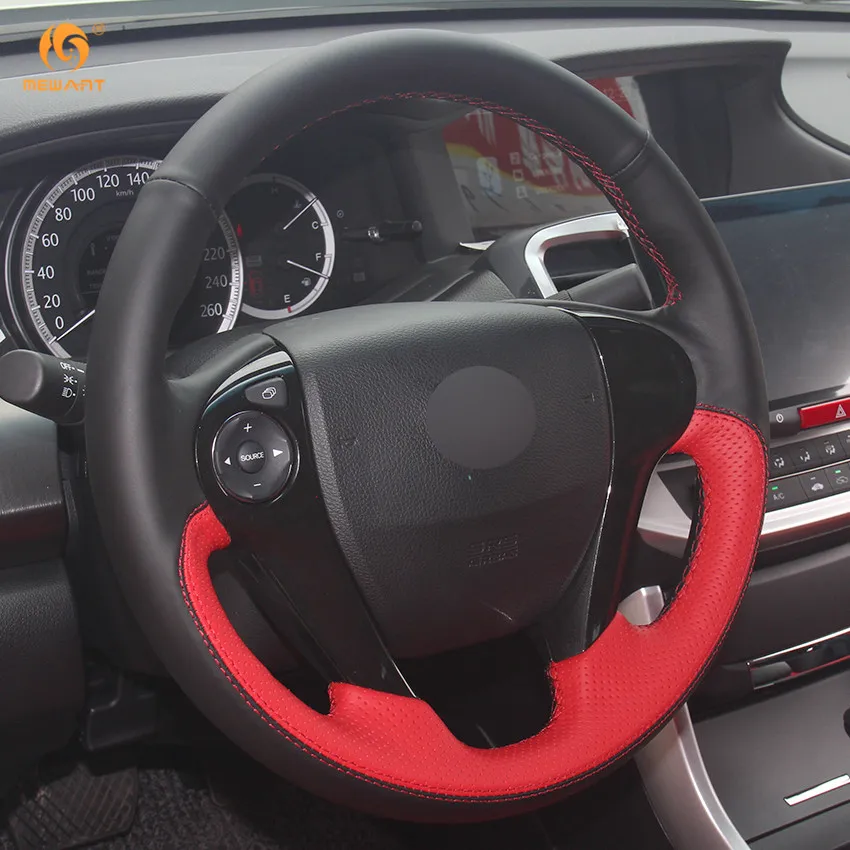 MEWANT черный красный чехол рулевого колеса автомобиля из натуральной кожи для Honda