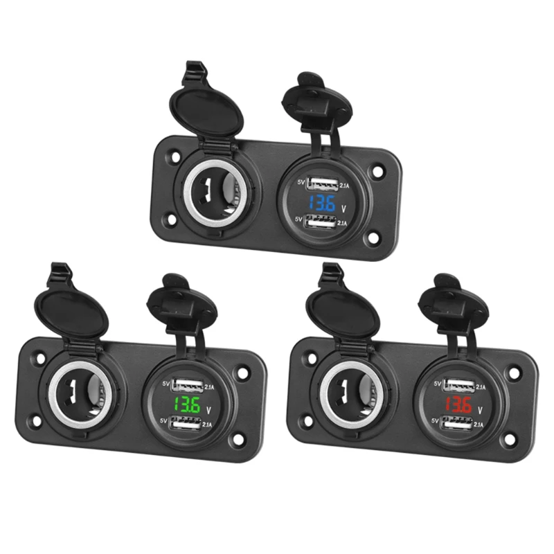 

Car Motorcycle 12V-24V Cigarette Lighter Power Supply Adapter Dual USB Voltmeter Charger Socket Panel Plate Mount Outlet
